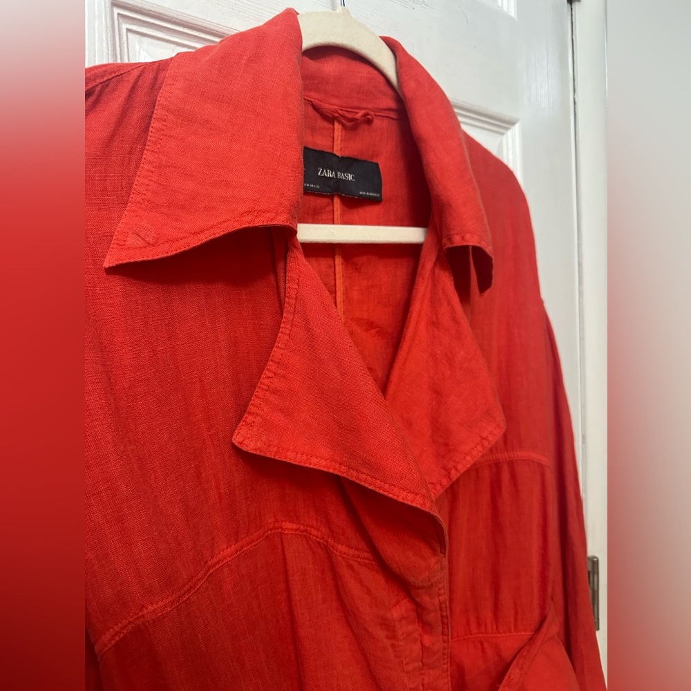 Zara Basic Red Orange Linen Blend Jacket/Blazer, … - image 3